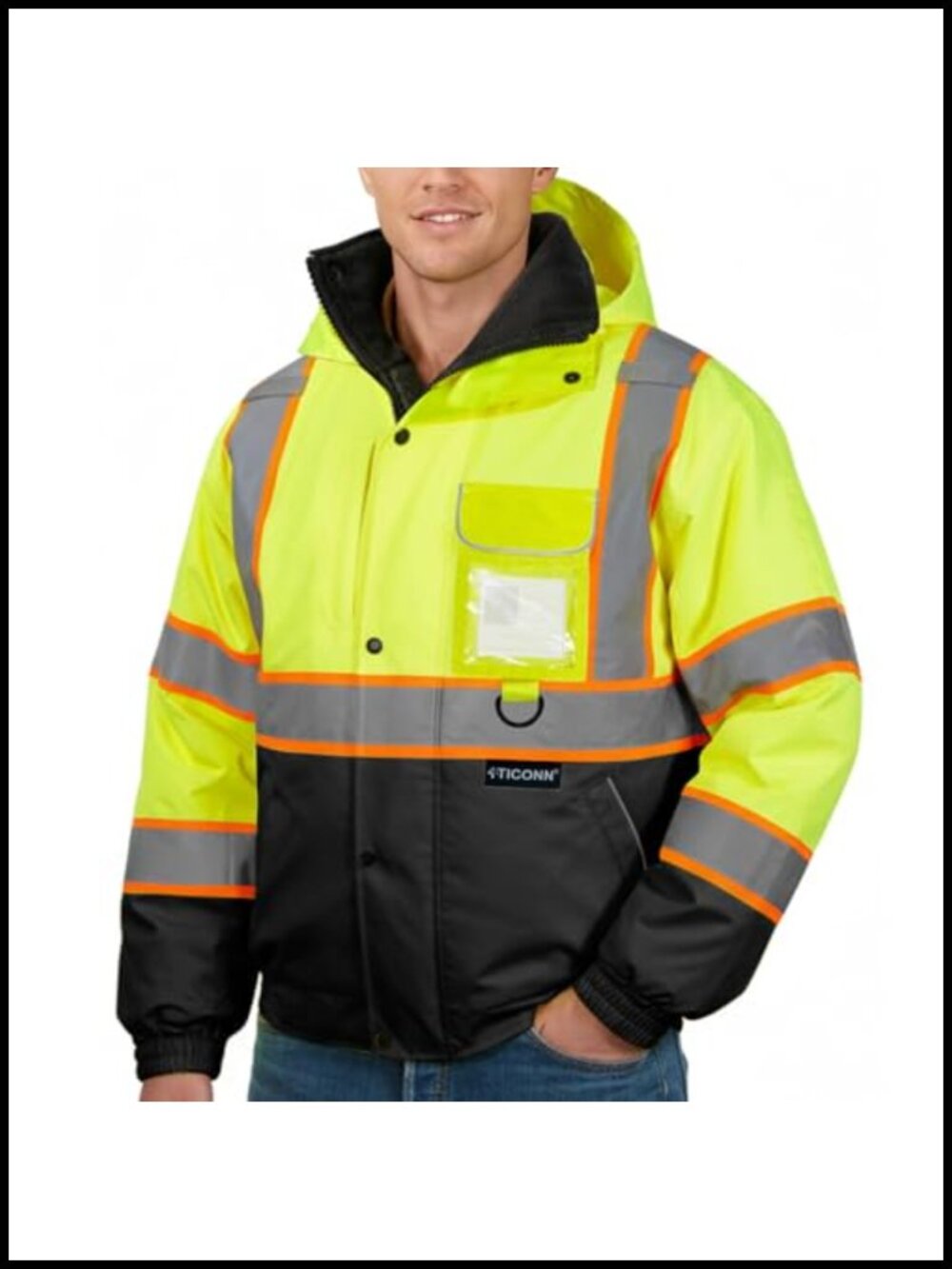 Hi Vis Safety Bomber Jacket Fleece Lined Waterproof ANSI Class 3 Workwear